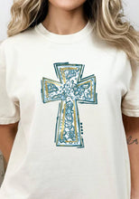 Load image into Gallery viewer, Blue floral cross
